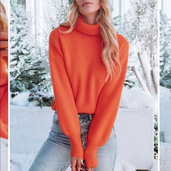 Down To Earth Rust Orange Cropped Cable Knit Turtleneck Sweater |  islamiyyat.com